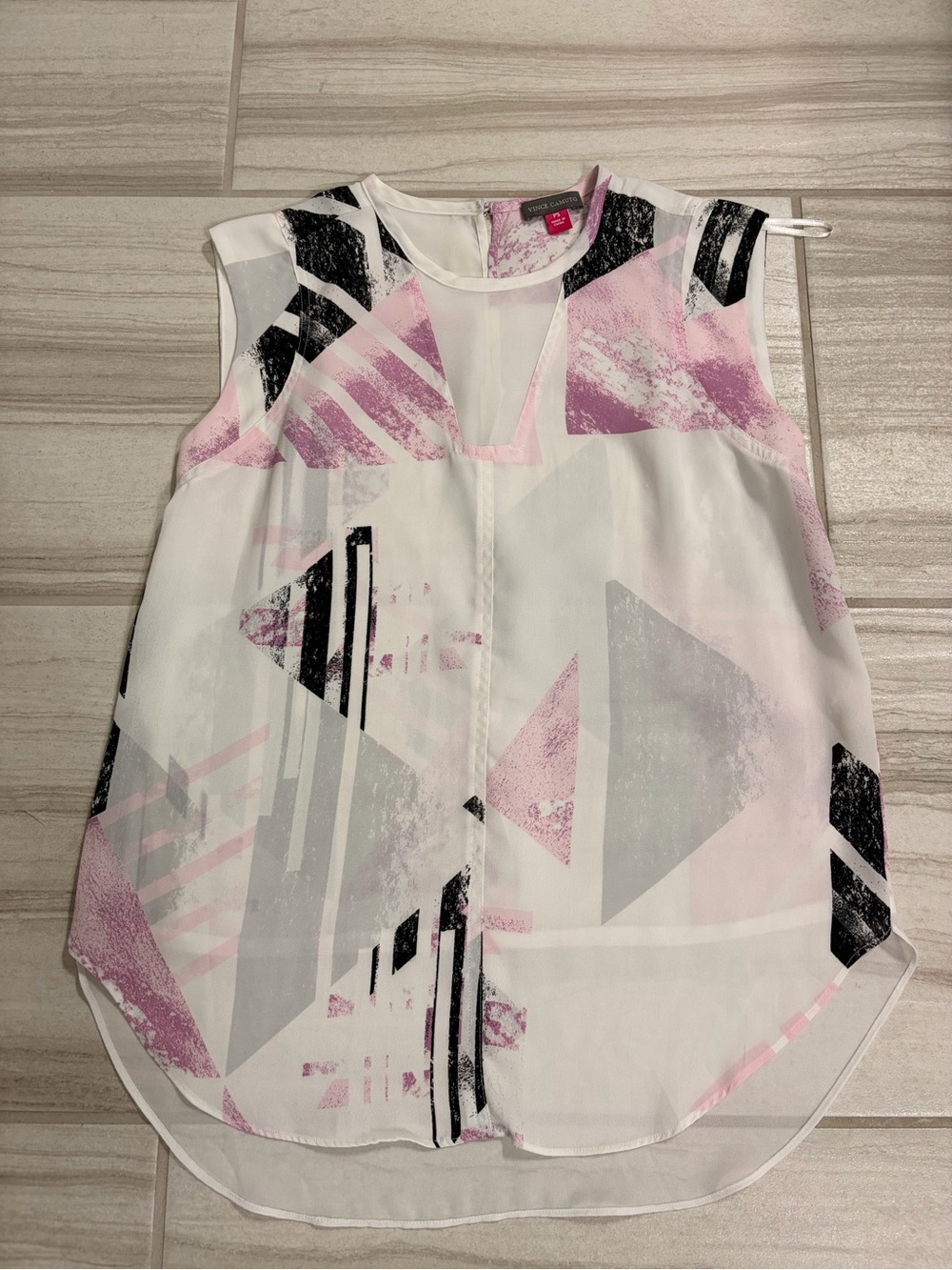 Vince Camuto White, Pink & Black Geometric Sheer Sleeveless Camisole